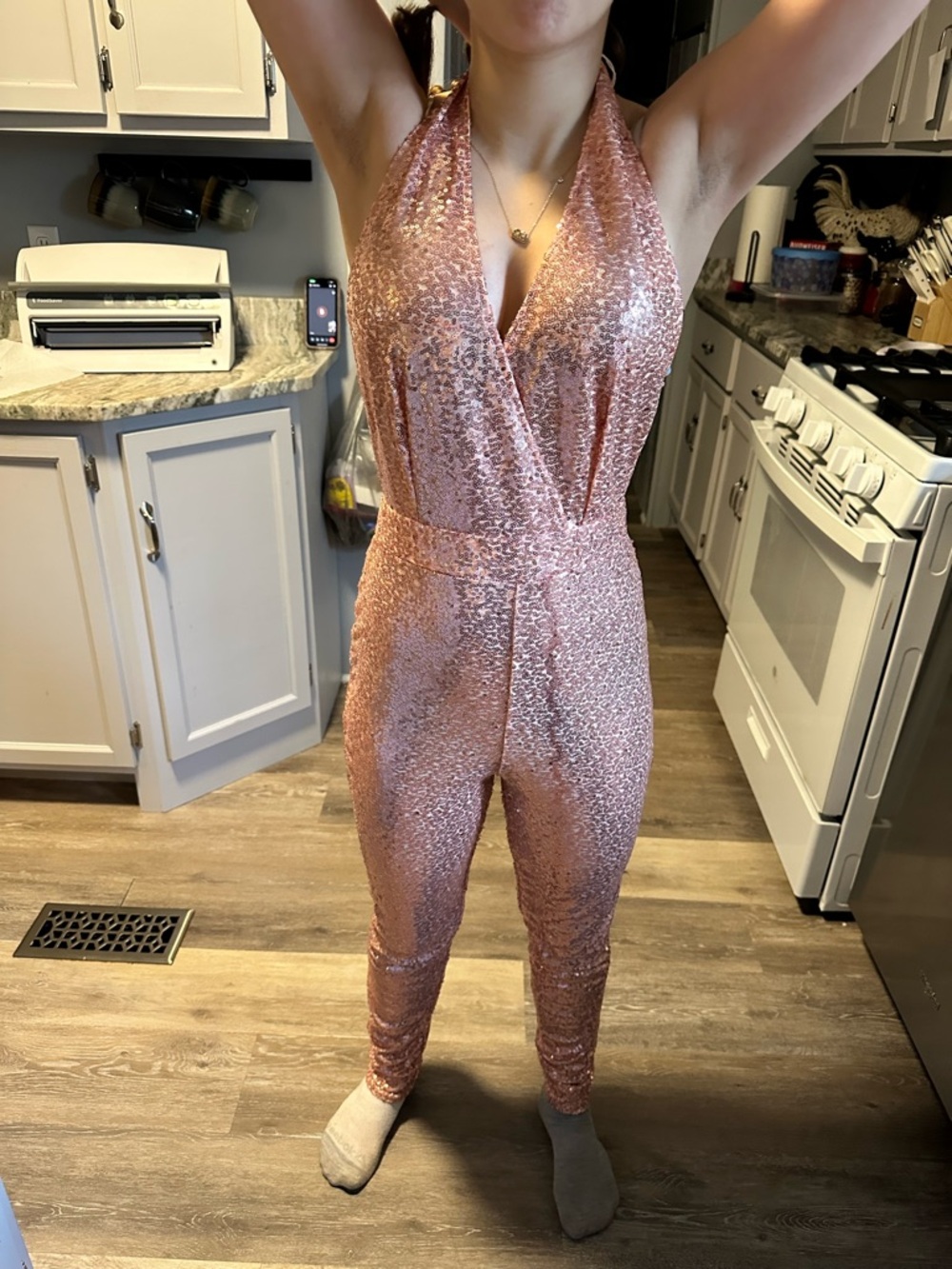 Sparkling Rose Gold Sequin Halter Jumpsuit